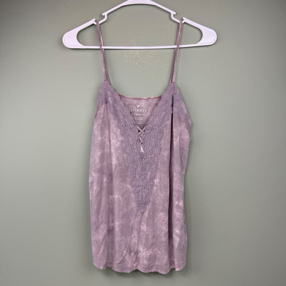 American Eagle Soft & Sexy Purple Tie Dye Lace Trim Cami Tank Top Small